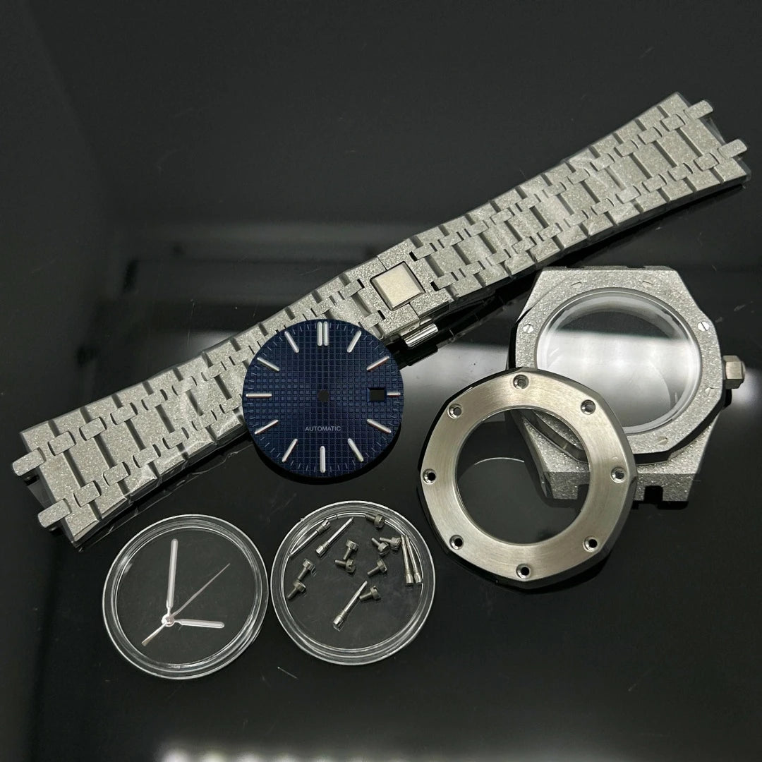 41mm Gold Black Matte Star Sand Steel Case Strap with 31.8mm Watch Dial for Oak NH35 NH36 NH70 Automatic Movement Watch Hands