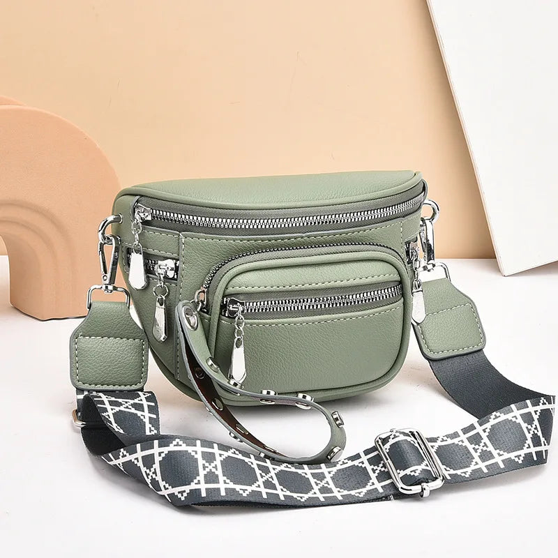 Luxury Multi-pocket 100% cowhide Crossbody Bags For Women Black Shoulder Messenger Handbags Small Chest Bag Travel Saddle bag