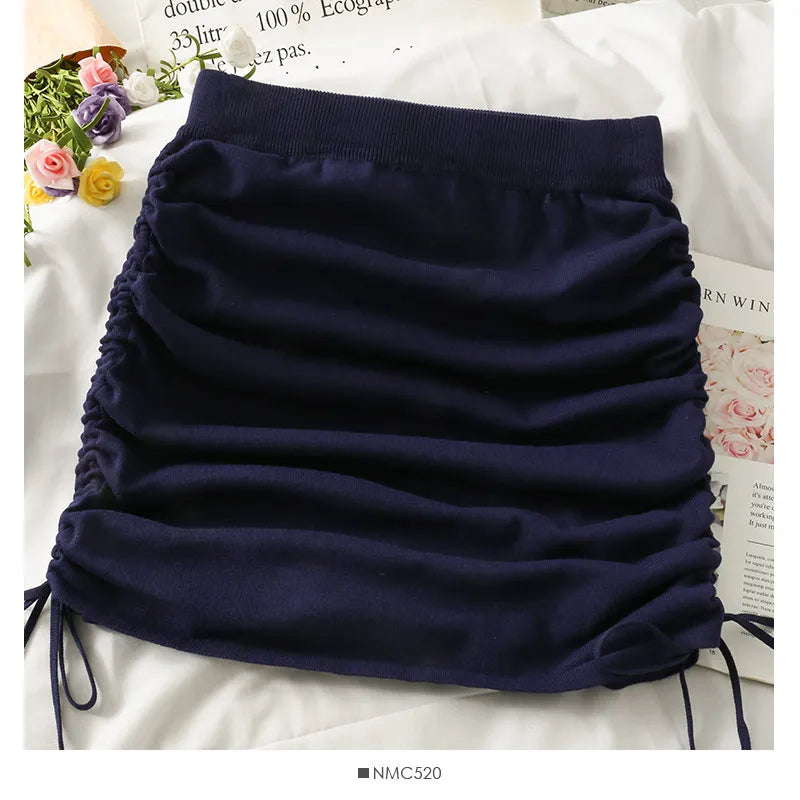 Women's High Waist Ruched Drawstring Bodycon Mini Skirt Stretchy Knit Casual Party Clubwear Summer Bodycon Short Skirt