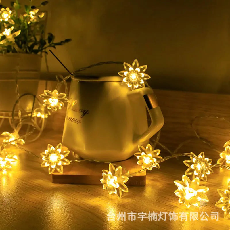 Lotus Flowers String Lights AA Battery LED Decoration Street Garland holiday Lights for Garden Furniture Terrace Decor Light