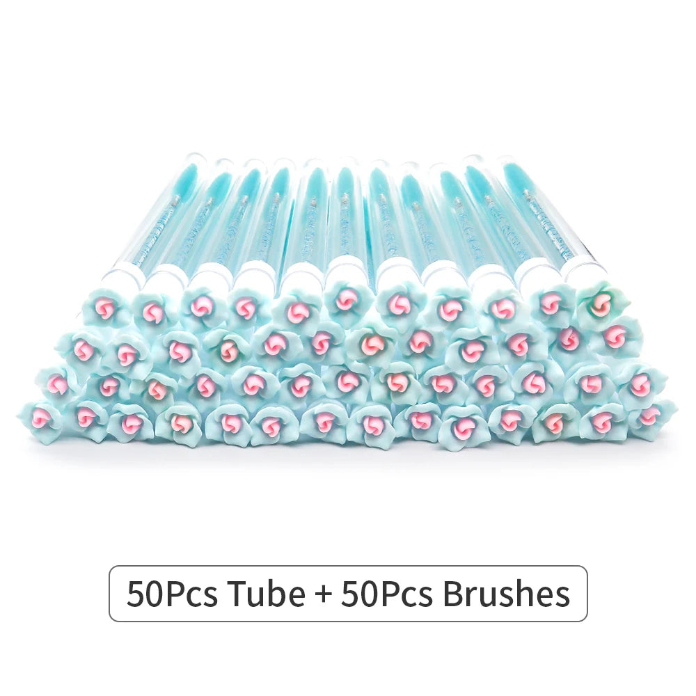 10/50Pcs Flower Eyelash Brush Tube Disposable Mascara Wands Tube Reusable Lash Spoolies Brush Dust-proof Cleaner Storage Tubes