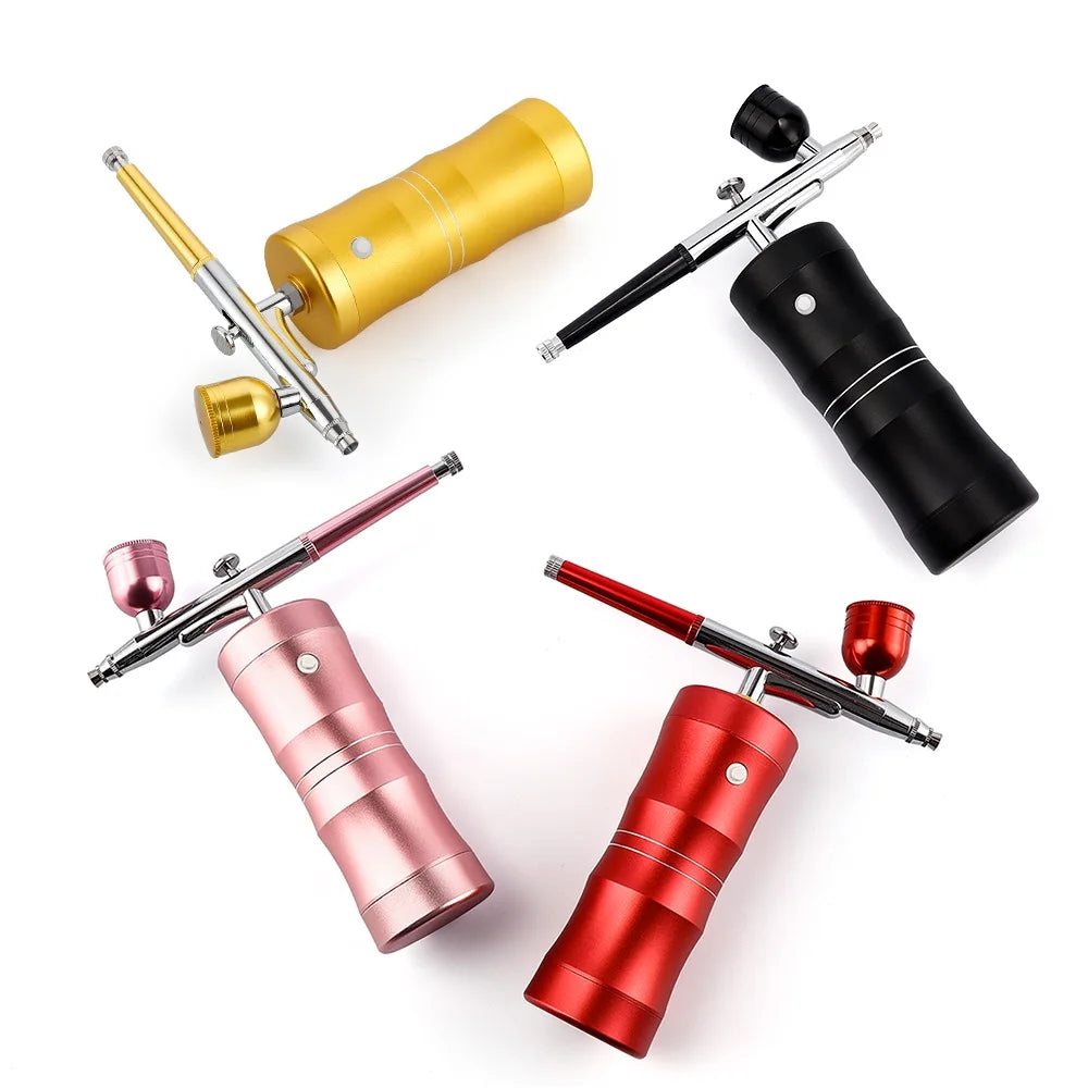Top 0.3mm Pink Mini Air Compressor Kit Air-Brush Paint Spray Gun Airbrush For Nail Art Tattoo Craft Cake Nano Fog Mist Sprayer