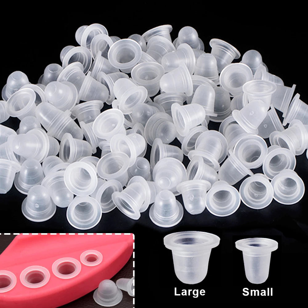 100/500/1000pcs Disposable Tattoo Ink Cup Small Large Size Silicone Permanent Tattoo Makeup Eyebrow Pigment Container Cap Supply