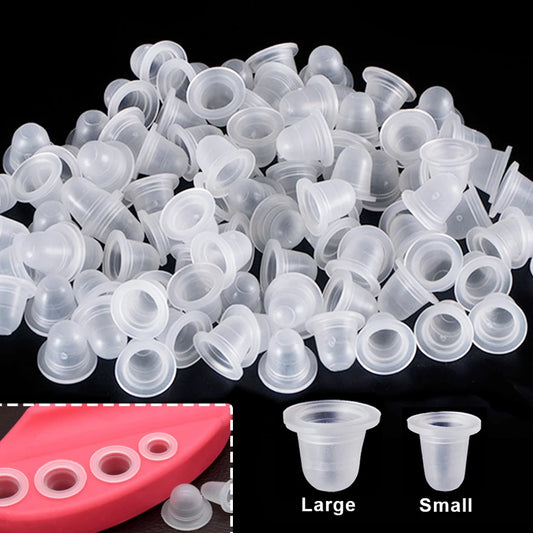 100/500/1000pcs Disposable Tattoo Ink Cup Small Large Size Silicone Permanent Tattoo Makeup Eyebrow Pigment Container Cap Supply