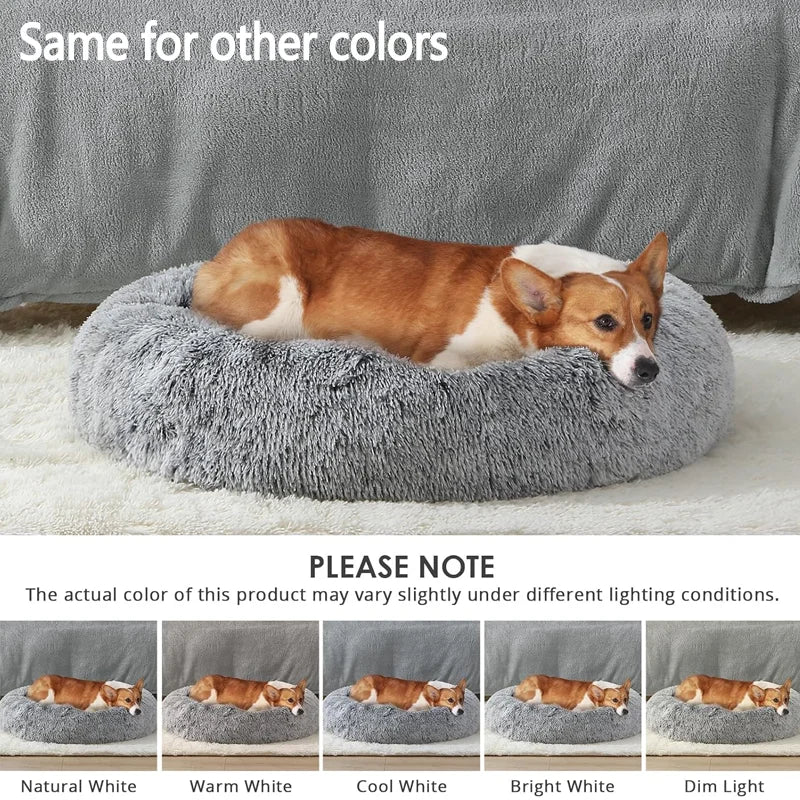 Plush Dog Bed Round Dog Bed Warm and Comfortable Pet Bed Machine Washable Non-Shedding Non-Dented Indoor Winter Pet Products
