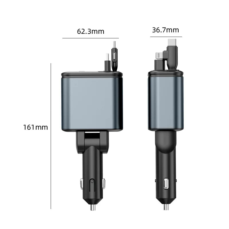 5 IN 1 180W Retractable Car Charger Bluetooth 5.0 FM Transmitter Fast Phone Charger Handsfree Call U-disk Aux with LED Light