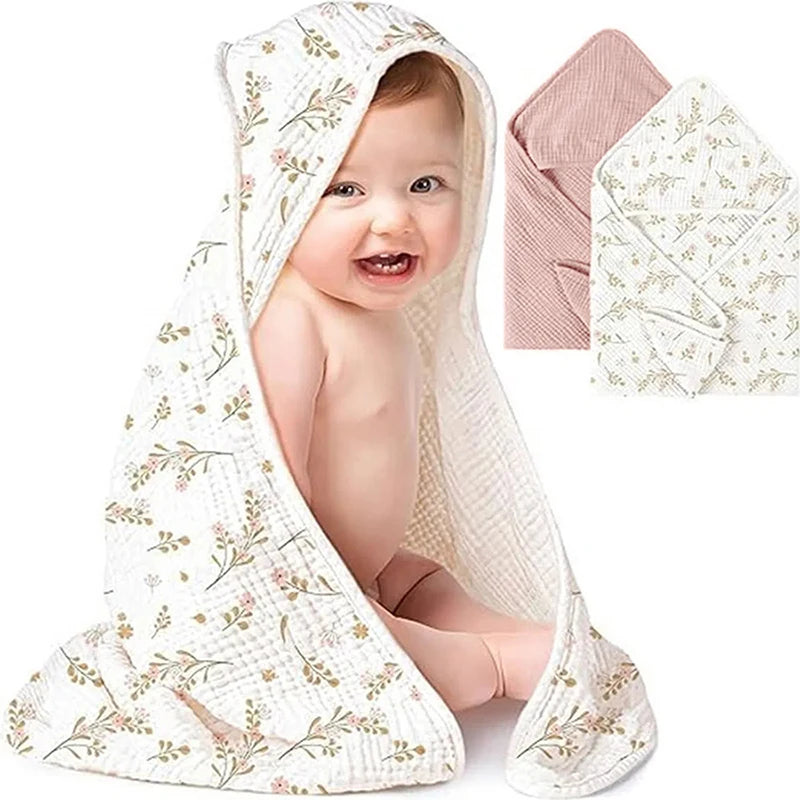 1PC Muslin Hooded Baby Towels Ultra-Soft Cotton Absorbent Baby Bath Towels with Hood for Newborn Baby Infant 30x30in