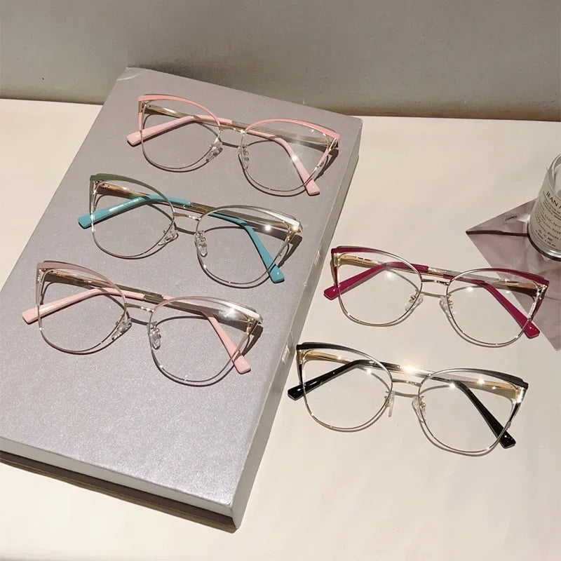 New Simple Metal Anti Blue Light Glasses for Women Fashion Vintage Cat Eye Glasses Business Computer Goggles Eyeglasses Whosale