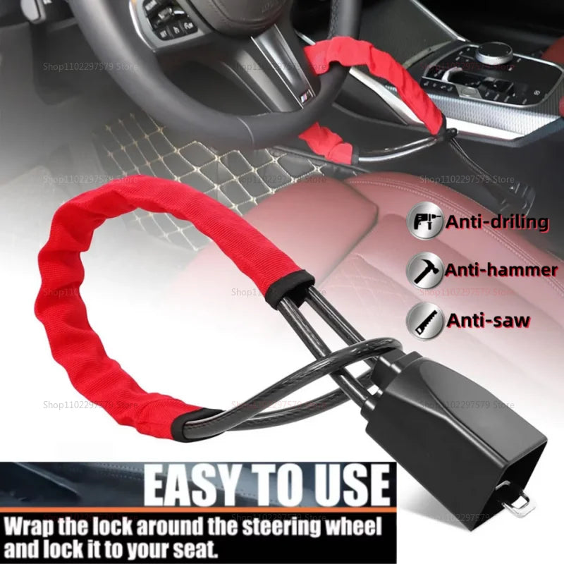 Universal Car Steering Wheel Lock Anti-Theft Device Seat Belt Wire Lock Vehicle Security Protection Car Anti-theft Device
