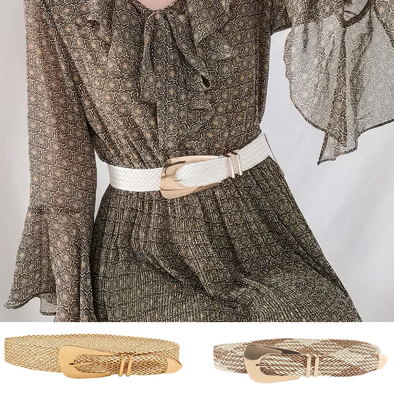 Fashion Women PP Straw Belt Bohemian Wide Elastic Waist Belt Braided Waistbelt Summer Casual Dress Waistband Apparel Accessories