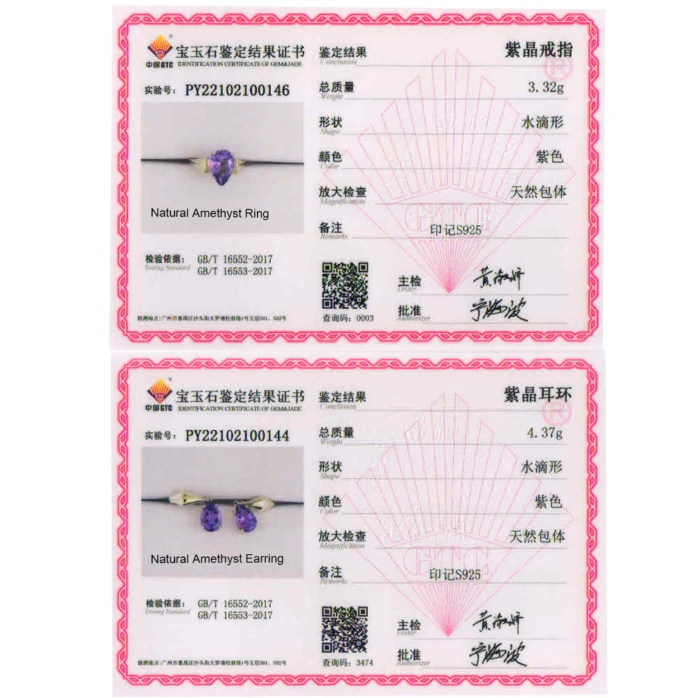 NEW  100% Natural amethyst  rings earrings Simple design jewelry set 925 silver fashion jewelry for women nice gift