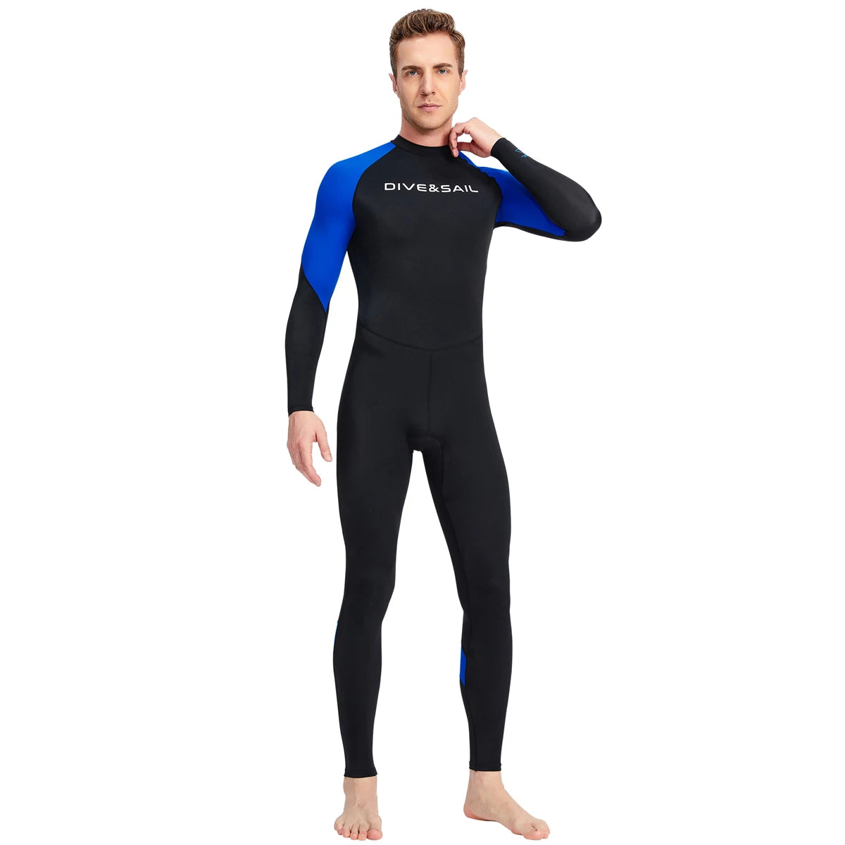 Summer Men's Long-sleeved One-piece Swimsuit Lightweight Breathable Beach Surfing Swimming Sunscreen Quick-drying Clothesdropshi