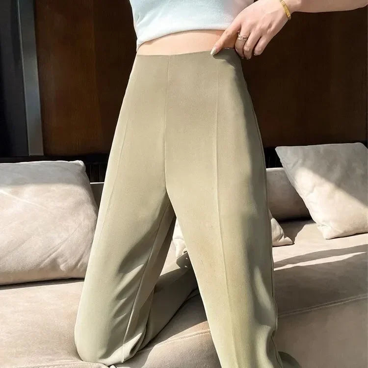 Solid Tailoring High Waist Female Pants Straight Leg Work Loose Clothes Baggy Office Trousers for Women Casual Original Nylon G