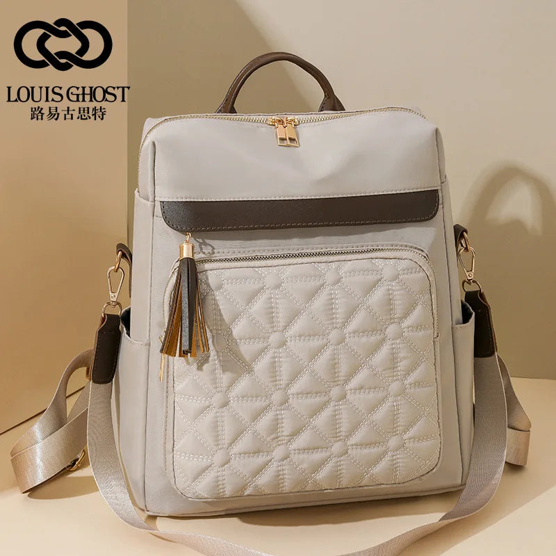 Quilted Embroidery Backpack For Women 2024 New Korean Style Versatile Large Capacity Water-Resistant Leather Shoulder Bags