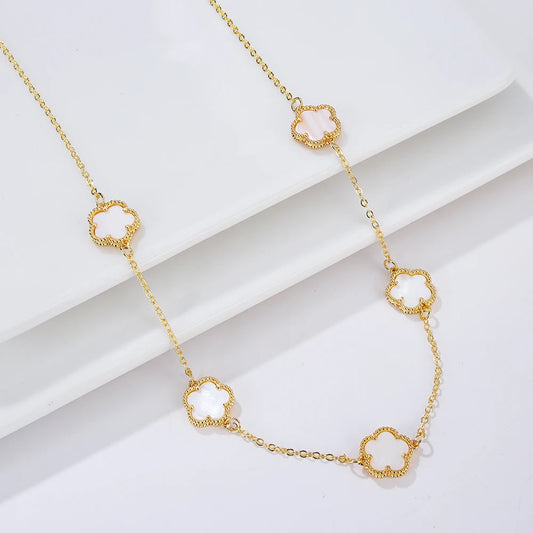Double Sided Plum Blossom Natural Stone Hot Selling Plant Five Leaf Flower Pendant Necklace Collarbone Chain Woman Clover