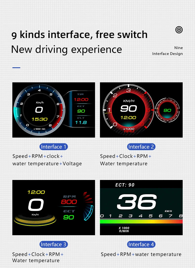 Smart Car HUD OBD2 Head Up Display F9 OBD Car On-board Computer Gauge Auto HUD Digital Odometer Water&Oil temp RPM Auto Meter
