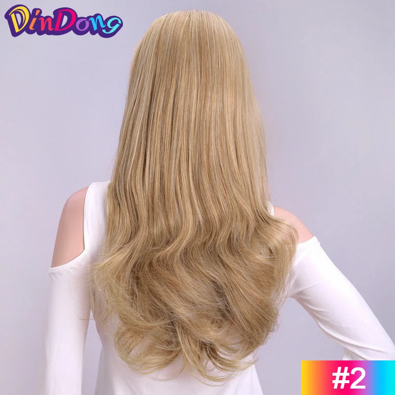24 Inch Long Wavy Head Tied  3/4 Half Wigs With Clips In, Synthetic Fibers Hair Extension Wigs For Women