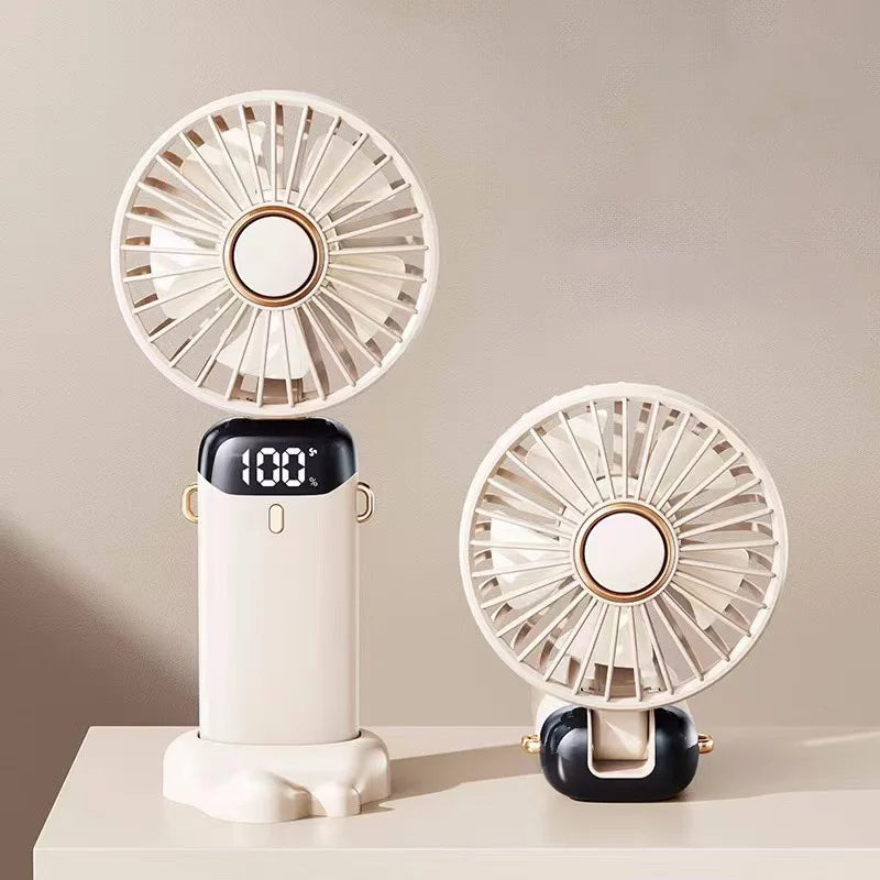 Portable Handheld Mini Fan Foldable Neck Hanging Fans 1800mAh 5 Speed USB Rechargeable Fan with Phone Stand and Display Screen