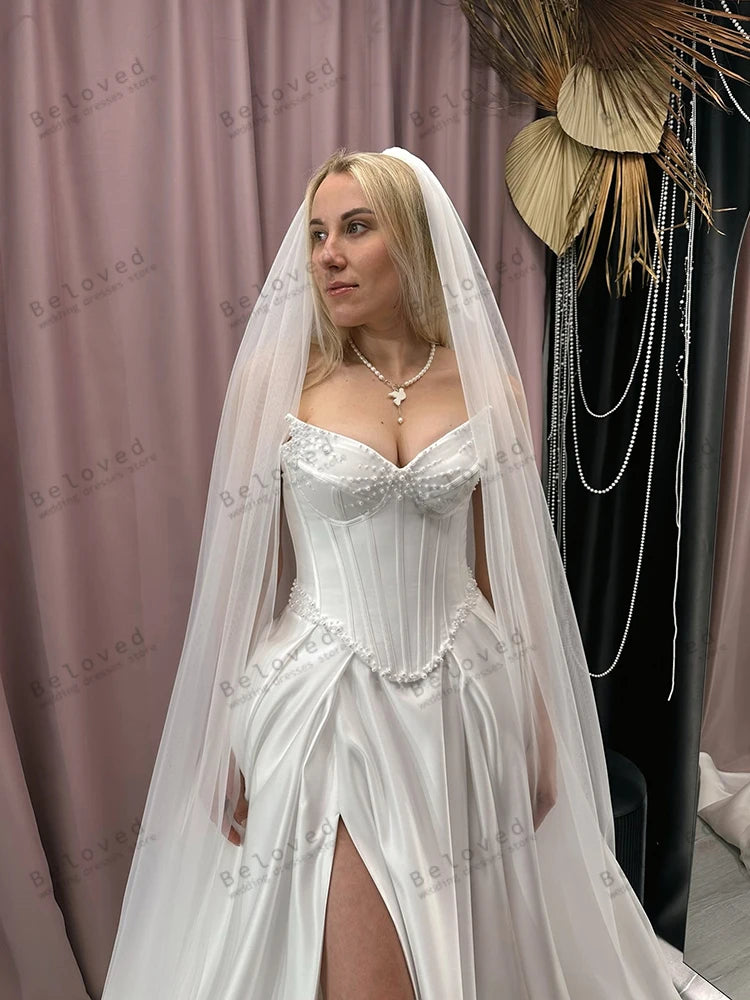 Modern Wedding Dresses Satin Bridal Gowns Elegant Robes For Formal Party Sexy High Slit Dress Vestidos De Novia Customized 2025