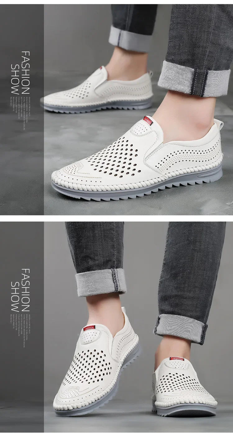Men's Leather Shoes Casual Shoes Slip On Soft Leather Soft Sole Breathable Shoes Fashionable Textured Soft Leather-Shoes