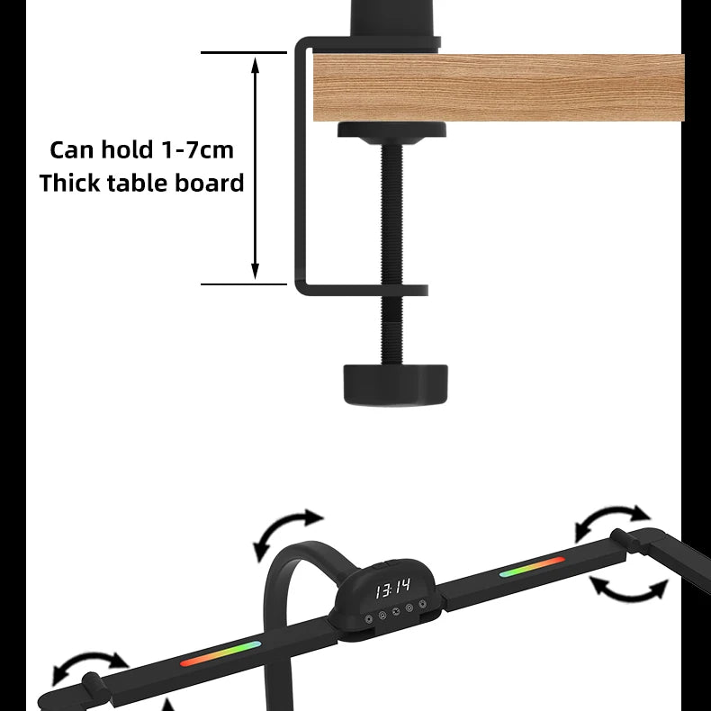 LED Full Spectrum Eye-Caring Architect Desk Lamp with Clamp Flexible Gooseneck 120cm Foldable 4-Head Stepless Dimming Lamp