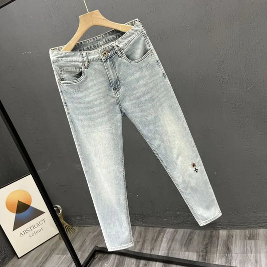 New Stylish Men's Denim Jeans Fashion Skinny Pants Summer 2023 Cowboy Casual Long Embroidery Washed Luxury Clothing for Men
