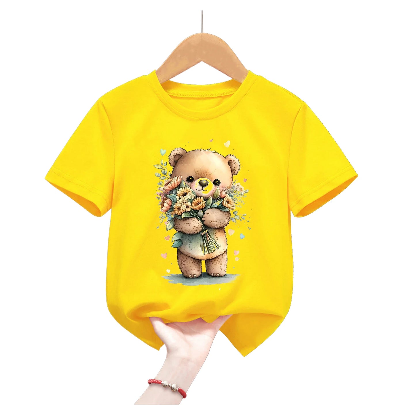 Lion King Animal Print Yellow T Shirt For Girls/Boys Summer Short Sleeve Tshirt Koala/Duck/Bee/Bunny/Dolphin Kids Clothes