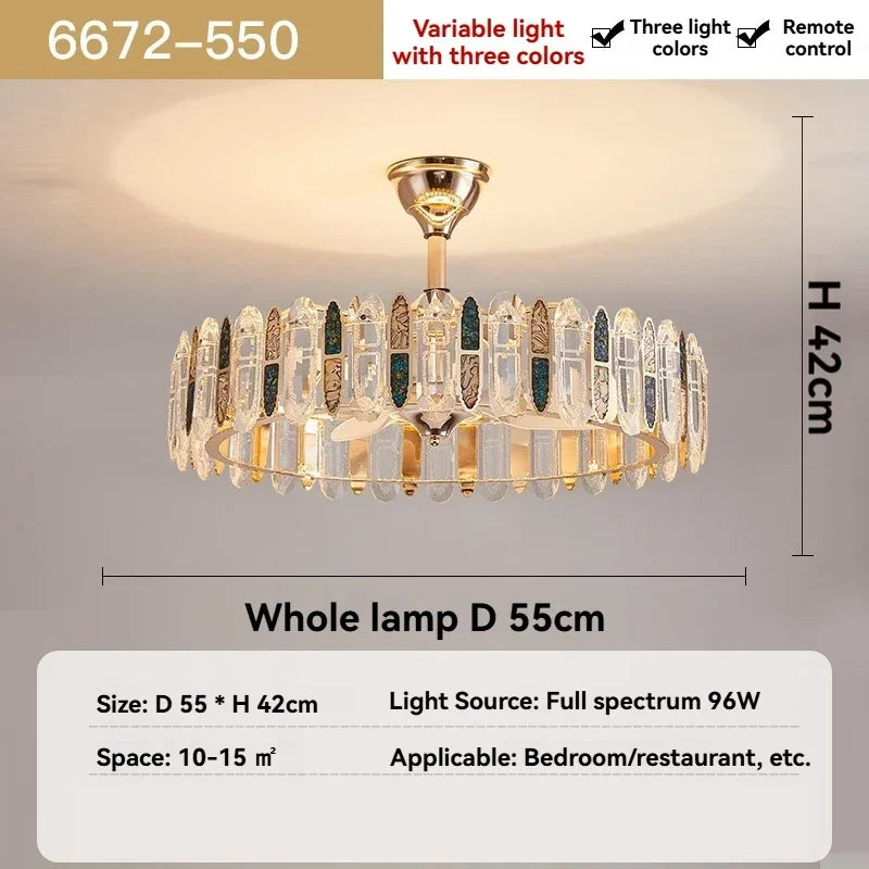 Crystal Ceiling Fan Lamp Modern Living Room Dining Room Remote Integrated Ceiling Fan Light Home Bedroom Study Silent Fan Lights