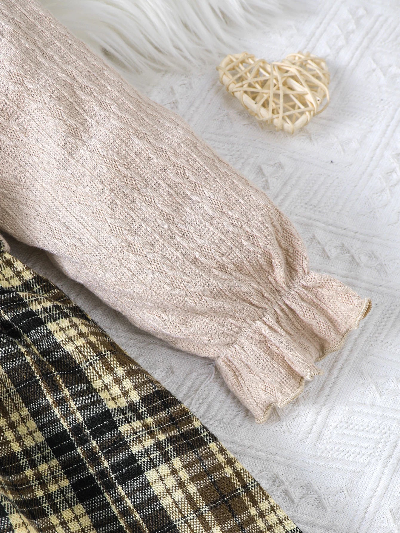 2pcs girls' Fried Dough Twists stitching plaid fake two round neck long sleeve dresses with bags, suitable for autumn and winter