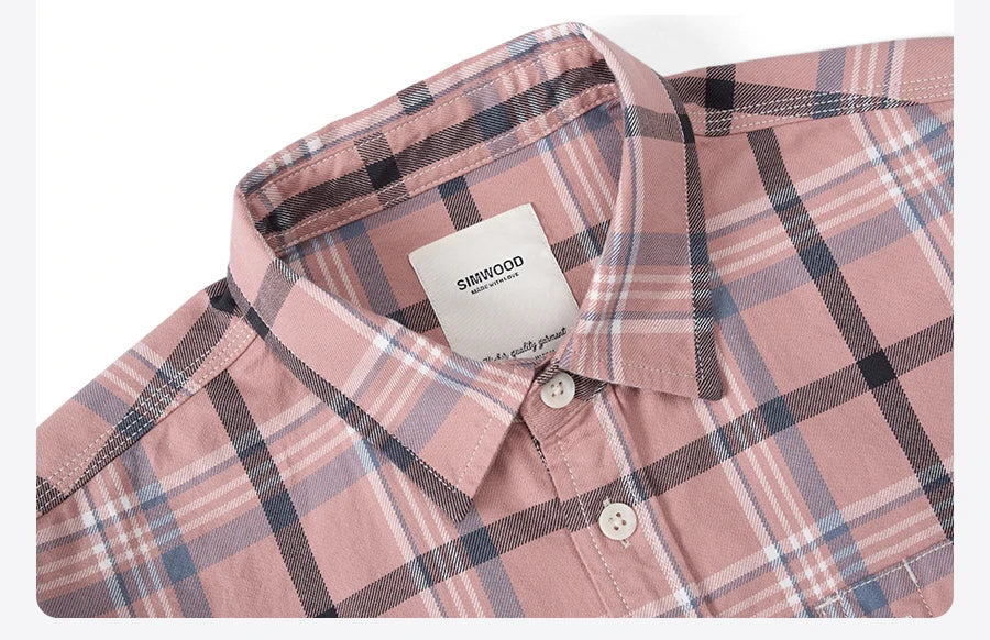 SIMWOOD 2025 Autumn New Oversize 100% Cotton Fabric Plaid Shirts Men Washed Vintage Check Shirts