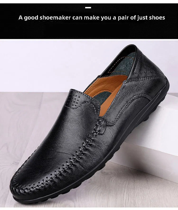 CLOHOO Men's Business Casual Shoes Leather Stitching Comfortable Breathable Rubber Bottom Second Layer Cowhide