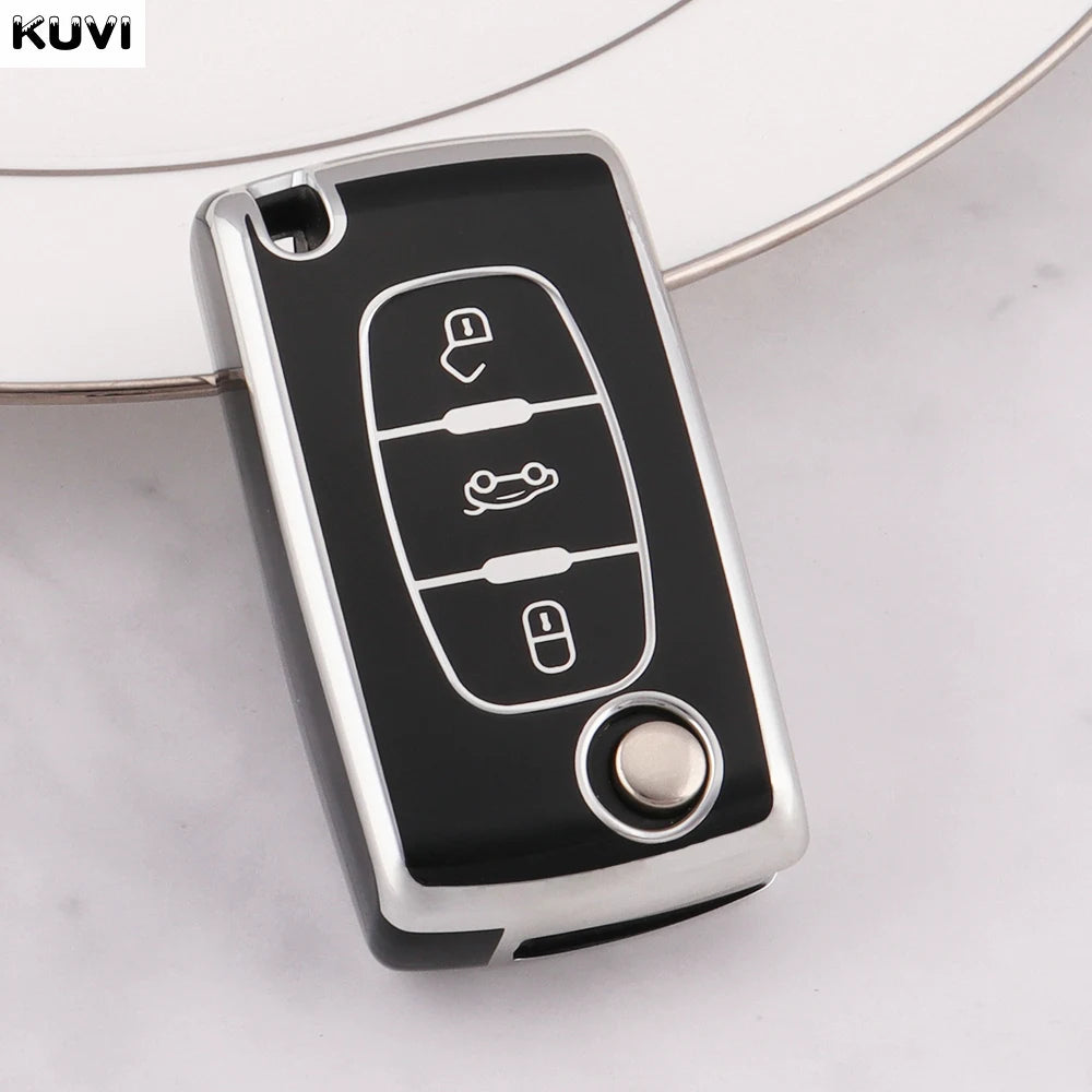 TPU Car Flip Key Case Cover Shell Fob Keyless For Peugeot 107 207 307 308 407 607 3008 5008 For Citroen Xsara Picasso C5 C6 C8