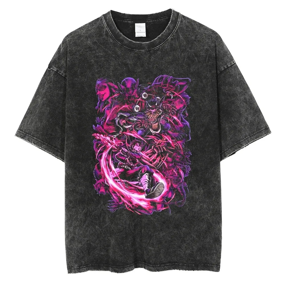 Hot Anime Demon Slayer Kokushibo Graphic T-Shirt Men Women Manga Tshirts Washed Cotton T Shirt Harajuku Unisex Vintage Top Tees