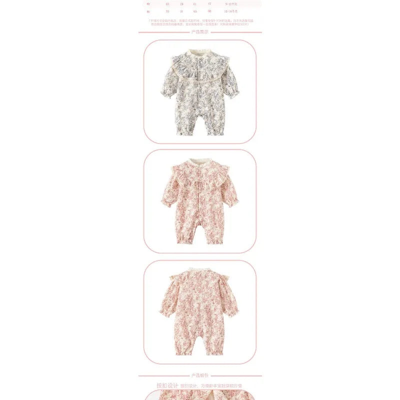 Bellbell Infant Baby Girl Rompers Early Autumn Floral Printed Toddler Kid Girl Jumpsuits 6-24M Newborn Girls Bodysuits with Hats