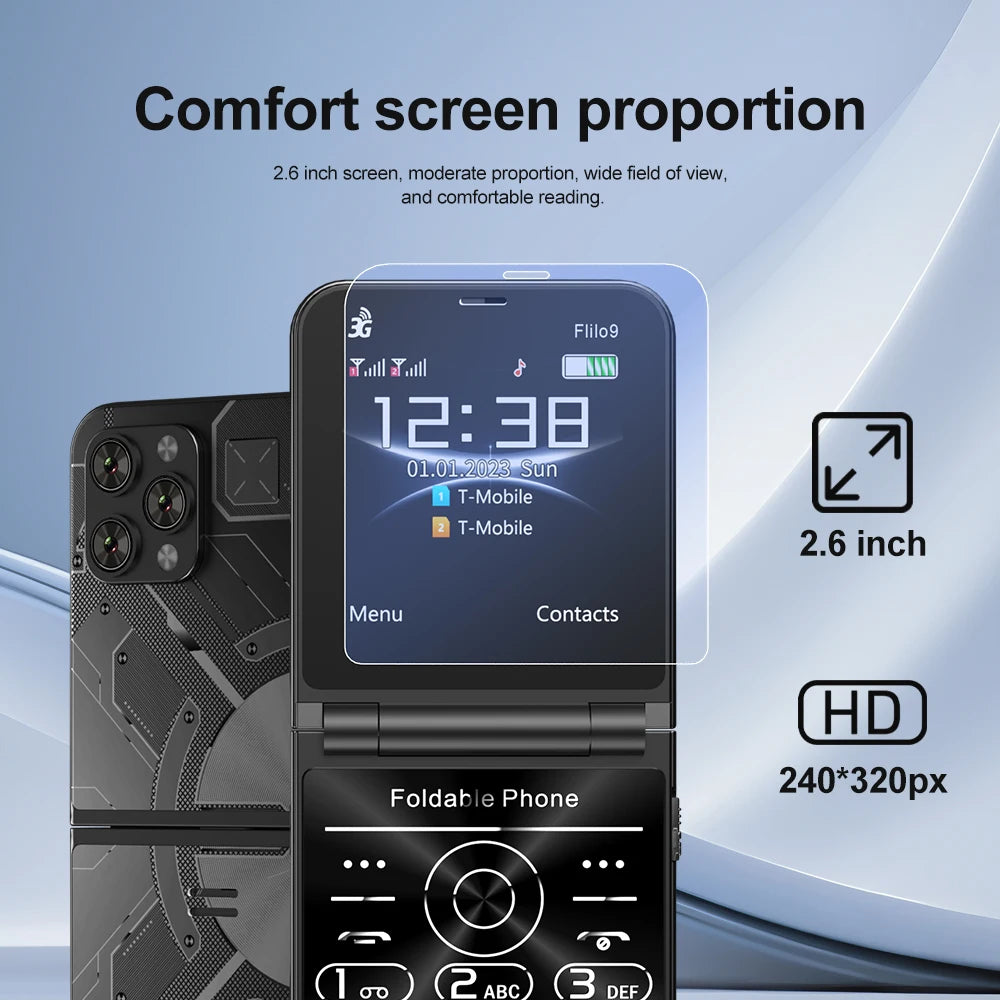 SERVO Flilo9 Foldable Mobile Phone 3G WCDMA Call Recording Speed Dial FM Radio Blacklist Torch Flip Cellphones Dual SIM Standby
