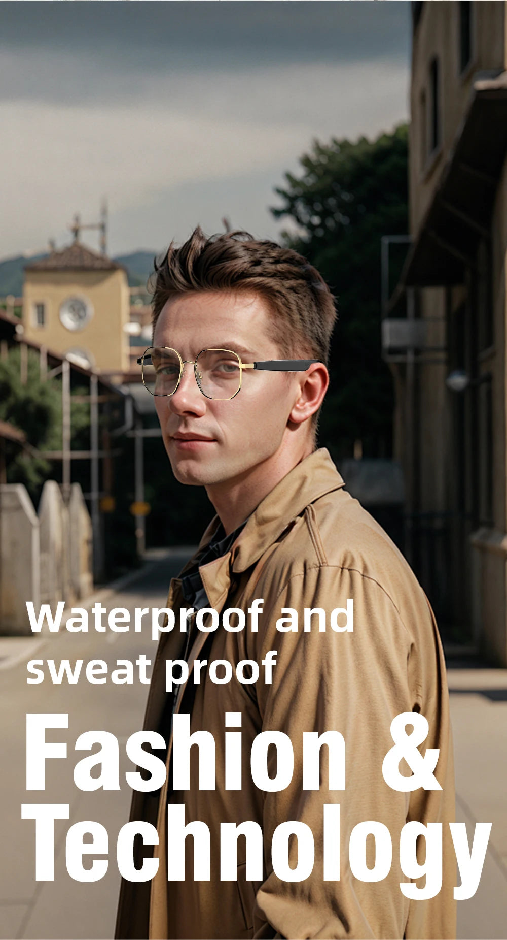 SG-16Pro New Trendy Smart Glasses Anti Blue Light Gold frame Sunglasses Music Stereo For Jogging Workouts SG16 PRO