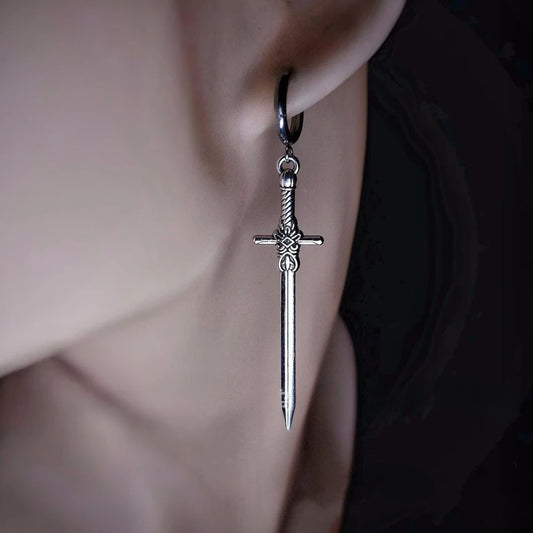 Personality Design Punk Goth Style Sword Drop Dangle Earrings for Men New Trend Hip Hop Rock Party Jewelry Y2K Accessories