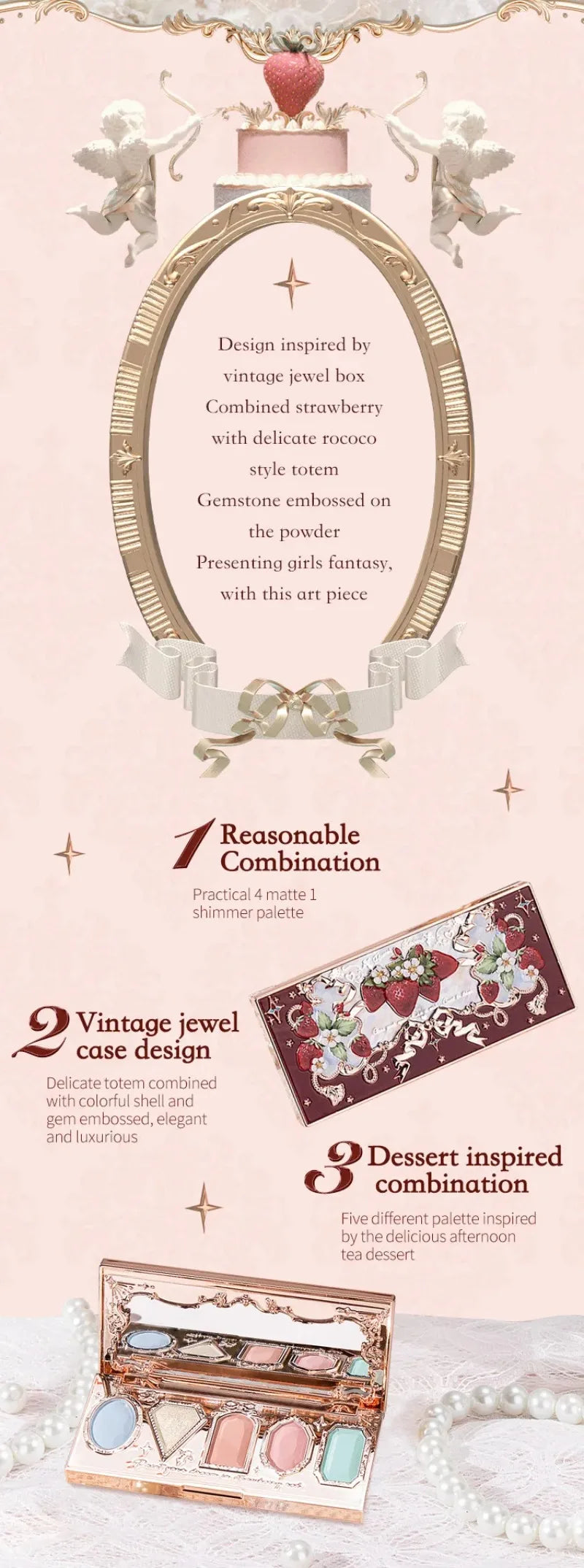 Flower Knows Strawberry Rococo Series Makeup Set Glitter Matte Eyeshadow Palette Blusher Power Velvet Lipstick Kit Perfume Set