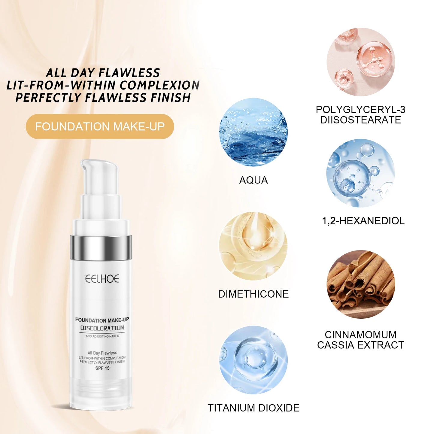 Color Changing Foundation Serum for Natural Glow Lightweight Full Coverage Long Moisturizing Finish 30ml Sensitive Skin Friendly