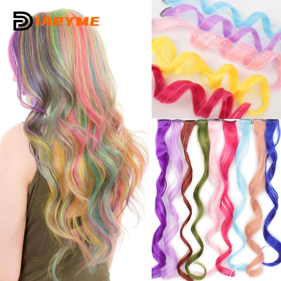 Colorful Hair Extensions Curly One Clip in Synthetic Long Hairpiece For Girls Women Kid Multi-colors Party Highlights Wig Piece
