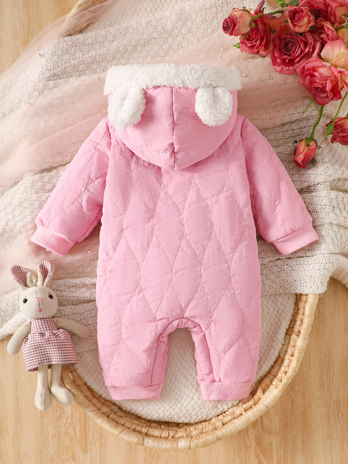 IURNXB Baby Winter Hooded Romper Cute Cat Fleece Jumpsuit Infant Warm Thick Onepiece Outfit for Newborn Girls Outdoor Wear 1-18M
