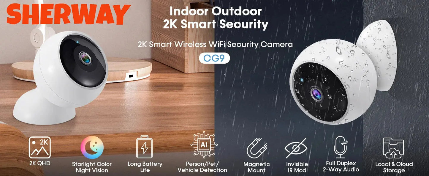 2K Wifi Magnetic Battery Security Camera Indoor/Outdoor 5MP Wireless IP Camera Color Night Vision Motion Tracking Surveillance