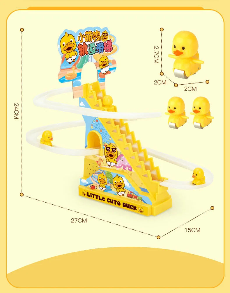 Electric Duck Track Rail Racing Slide Piggy Climbing Stairs Baby Toy LED Lights Musical Slide Roller Coaster Toys for Gift