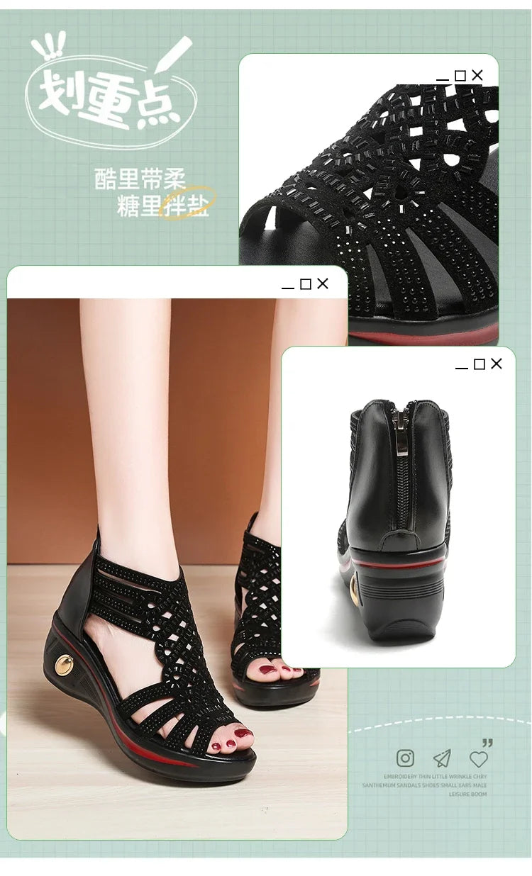 Ladies Shoes on Offer 2025 New Brand Fashion Zipper Women's Sandals Summer Elegant Ladies Roman Platform Wedge Heeled Sandals