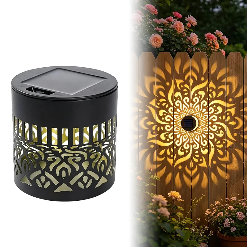 Solar Mandala Wall Lamp Outdoor LED Waterproof Fence Lamp for Garden Lawn Estate Porch Corridor Courtyard Decoration Wall Light