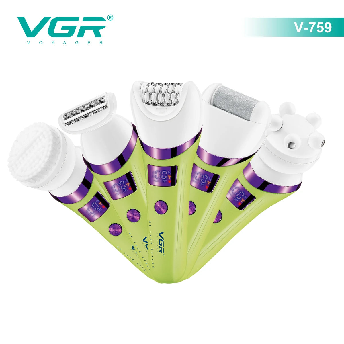 VGR Hair Removal Professional Body Care Trimmer 5in1 IPX6 Waterproof Hair Trimmer LED Two Speeds Electric Razor for Women V-759
