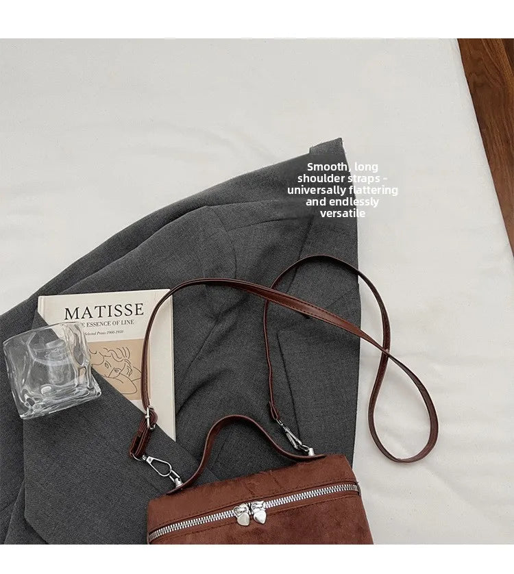 Luxury Suede Versatile Shoulder Bag  Purse Fall Winter Retro Matte Crossbody Handle Bag for Women Texture Simple Satchels Bag