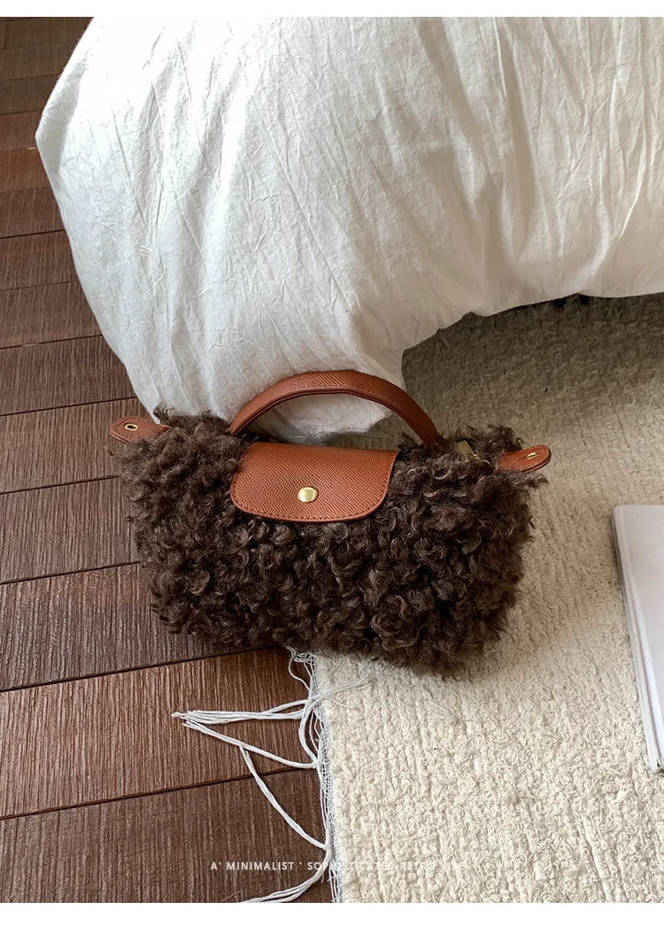 Luxury Women's Bags Plush Winter Shoulder Crossbody Fashion Trend Lightweight High Quality Dumpling Bags Lamb Fur Wings Handbags