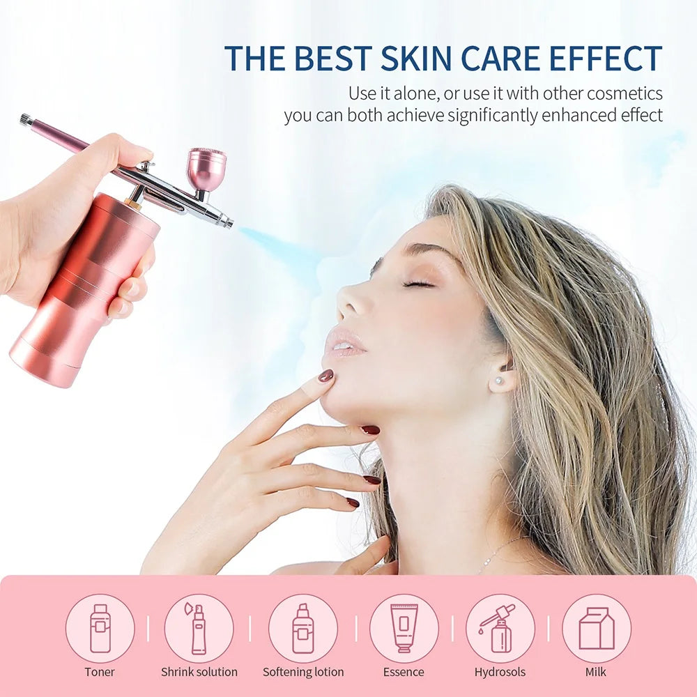 Top 0.3mm Pink Mini Air Compressor Kit Air-Brush Paint Spray Gun Airbrush For Nail Art Tattoo Craft Cake Nano Fog Mist Sprayer
