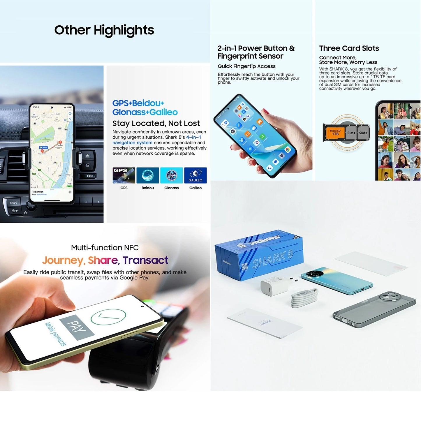 Blackview SHARK 8 Unlocked Smartphone Android13 Helio G99 Mobile 8GB+256GB 6.78'' 2.4K Display 120Hz 64MP 5000mAh 33W NFC